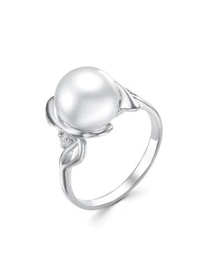 Кольцо серебро 925 пробы, покрытие - родирование, вставка - имитация жемчуга, фианит (недрагоценный камень)