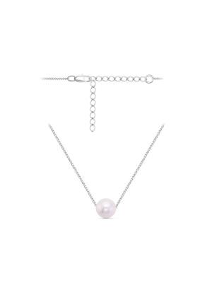 Колье бижутерия, покрытие - серебрение, вставка - имитация жемчуга