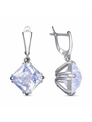 Серьги серебро 925 пробы, покрытие - платинирование, вставка - стекло ювелирное собственной огранки