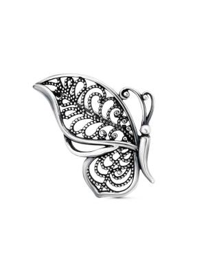 Брошь бижутерия, покрытие - серебрение с оксидированием, без вставок