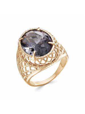 Кольцо серебро 925 пробы, покрытие - золочение, вставка - искусственный дымчатый кварц