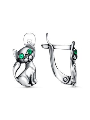 Серьги серебро 925 пробы, покрытие - оксидирование, вставка - искусственная шпинель