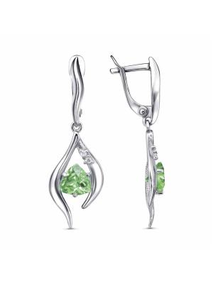 Серьги бижутерия, покрытие - платинирование, вставка - фианит (недрагоценный камень)