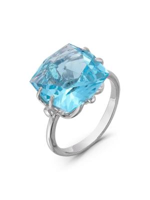 Кольцо серебро 925 пробы, покрытие - родирование, вставка - искусственный топаз голубой