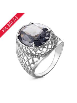 Кольцо серебро 925 пробы, покрытие - родирование, вставка - искусственный дымчатый кварц