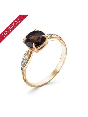 Кольцо серебро 925 пробы, покрытие - золочение, выборочное родирование, вставка - дымчатый кварц, фианит (недрагоценный камень)