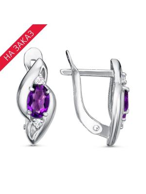 Серьги серебро 925 пробы, покрытие - родирование, вставка - аметист (полудрагоценный камень), фианит (недрагоценный камень)