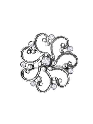 Брошь бижутерия, покрытие - серебрение с оксидированием, вставка - стекло ювелирное preciosa