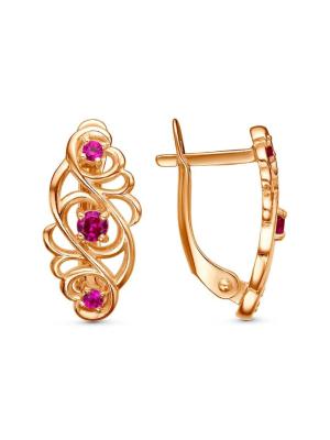 Серьги бижутерия, покрытие - золочение, вставка - синтетический корунд