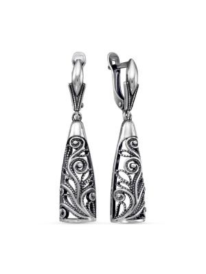 Серьги бижутерия, покрытие - серебрение с оксидированием, без вставок