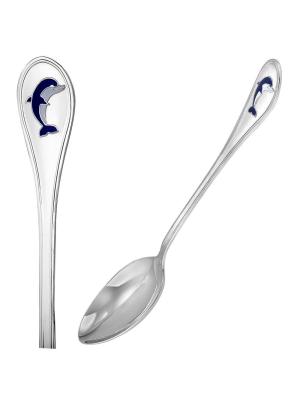 Ложка чайная "дельфин" серебро 925 пробы, без покрытия, отделка - эмаль, без вставок