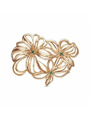 Брошь бижутерия, покрытие - золочение, вставка - искусственная шпинель