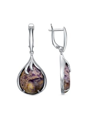 Серьги бижутерия, покрытие - платинирование, вставка - флюорит