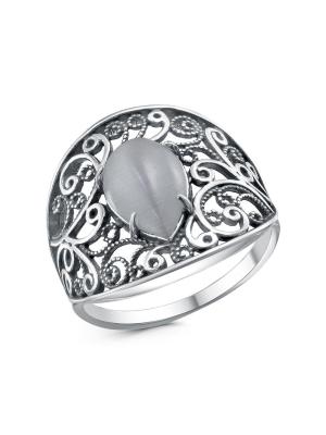 Кольцо серебро 925 пробы, покрытие - оксидирование, вставка - искусственный кошачий глаз