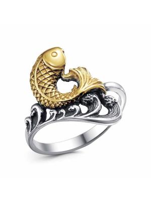 Кольцо бижутерия, покрытие - серебрение с оксидированием, выборочное золочение, без вставок