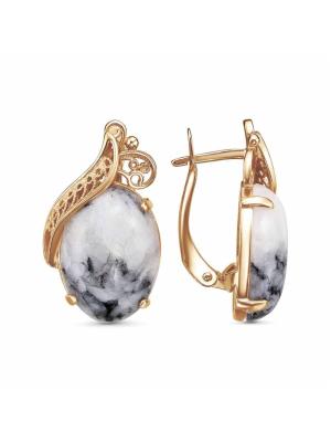 Серьги бижутерия, покрытие - золочение, вставка - пинолит