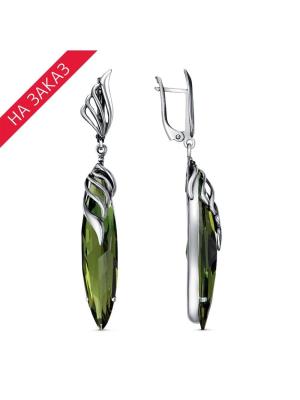 Серьги серебро 925 пробы, покрытие - оксидирование, вставка - ситалл собственной огранки