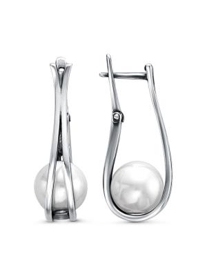 Серьги серебро 925 пробы, покрытие - оксидирование, вставка - имитация жемчуга