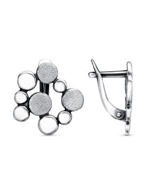 Серьги бижутерия, покрытие - серебрение с оксидированием, отделка - пневмогравер, без вставок