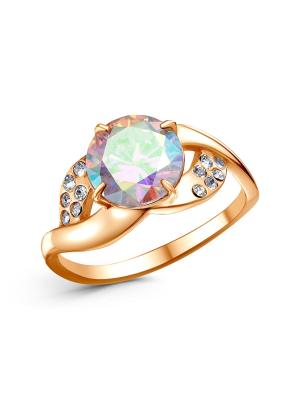 Кольцо бижутерия, покрытие - золочение, вставка - стекло ювелирное preciosa, фианит (недрагоценный камень)