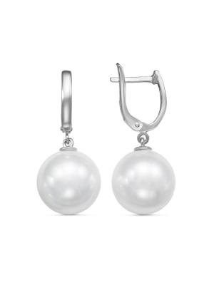 Серьги серебро 925 пробы, покрытие - родирование, вставка - имитация жемчуга