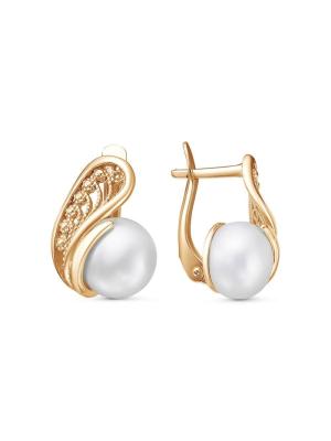 Серьги серебро 925 пробы, покрытие - золочение, вставка - культивированный жемчуг