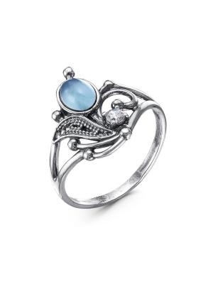 Кольцо серебро 925 пробы, покрытие - оксидирование, вставка - искусственный халцедон, фианит (недрагоценный камень)