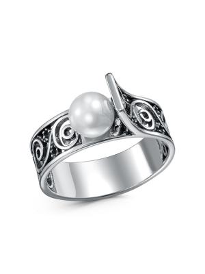 Кольцо серебро 925 пробы, покрытие - оксидирование, вставка - имитация жемчуга