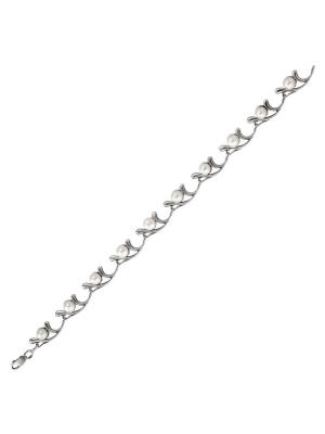 Браслет серебро 925 пробы, покрытие - оксидирование, вставка - культивированный жемчуг