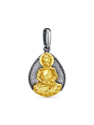 Подвеска "будда" бижутерия, покрытие - серебрение с оксидированием, выборочное золочение, без вставок