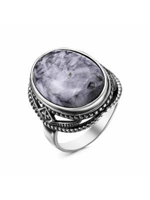 Кольцо серебро 925 пробы, покрытие - оксидирование, вставка - пинолит