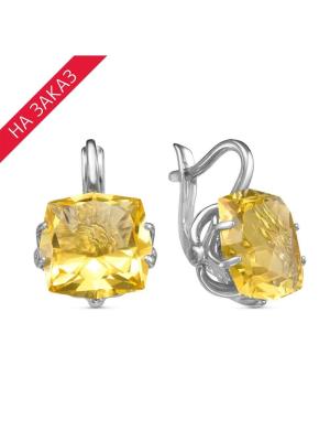 Серьги серебро 925 пробы, покрытие - родирование, вставка - искусственный золотистый топаз
