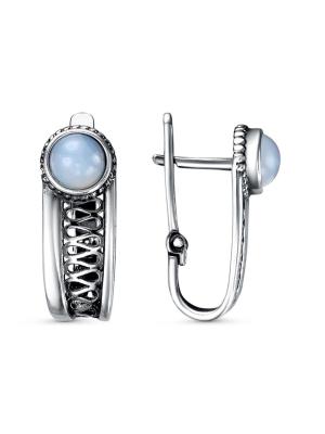 Серьги бижутерия, покрытие - серебрение с оксидированием, вставка - искусственный агат белый