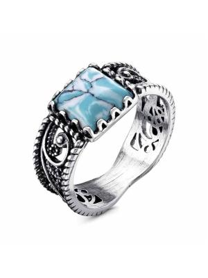 Кольцо серебро 925 пробы, покрытие - оксидирование, вставка - искусственный кахолонг