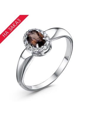 Кольцо серебро 925 пробы, покрытие - родирование, вставка - дымчатый кварц, фианит (недрагоценный камень)