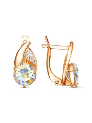 Серьги бижутерия, покрытие - золочение, вставка - стекло ювелирное preciosa, фианит (недрагоценный камень)