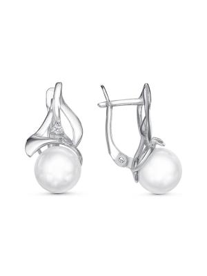Серьги серебро 925 пробы, покрытие - родирование, вставка - имитация жемчуга, фианит (недрагоценный камень)