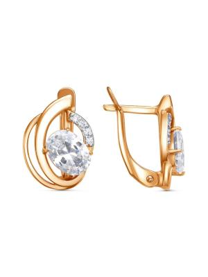 Серьги бижутерия, покрытие - золочение, выборочное родирование, вставка - фианит (недрагоценный камень)