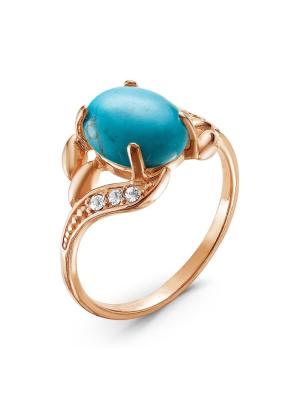 Кольцо бижутерия, покрытие - золочение, вставка - искусственная бирюза , стекло ювелирное preciosa