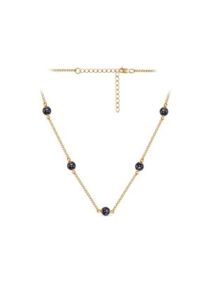 Колье бижутерия, покрытие - золочение, вставка - гематит