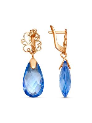 Серьги серебро 925 пробы, покрытие - золочение, вставка - топаз голубой (искусственный)