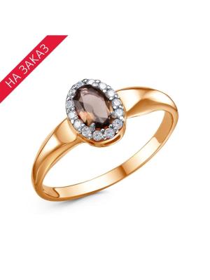 Кольцо серебро 925 пробы, покрытие - золочение, выборочное родирование, вставка - дымчатый кварц, фианит (недрагоценный камень)