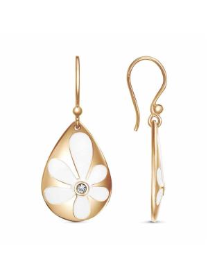 Серьги бижутерия, покрытие - золочение, отделка - эмаль, вставка - стекло ювелирное preciosa