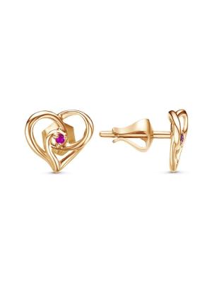 Серьги серебро 925 пробы, покрытие - золочение, вставка - синтетический корунд