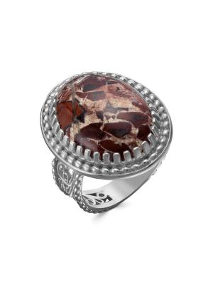 Кольцо бижутерия, покрытие - серебрение с оксидированием, вставка - яшма