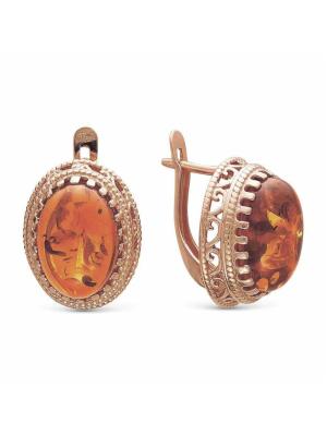 Серьги бижутерия, покрытие - золочение, вставка - искусственный янтарь