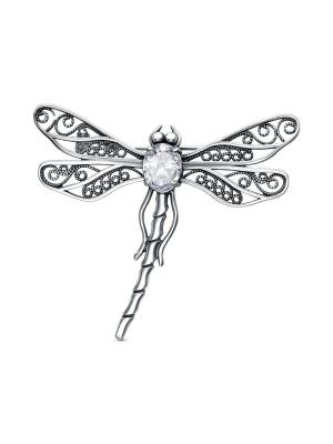 Брошь бижутерия, покрытие - серебрение с оксидированием, вставка - фианит (недрагоценный камень)