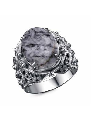 Кольцо бижутерия, покрытие - серебрение с оксидированием, вставка - пинолит