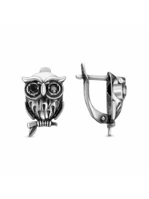 Серьги бижутерия, покрытие - серебрение с оксидированием, вставка - стекло ювелирное preciosa