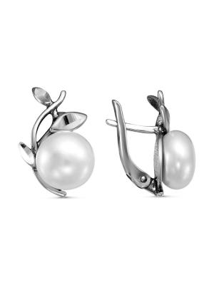 Серьги серебро 925 пробы, покрытие - оксидирование, отделка - алмазная грань, вставка - культивированный жемчуг